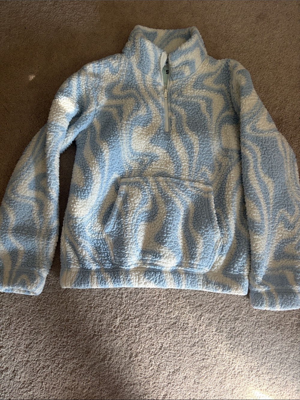 SO Blue & White Swirl Sherpa Half-Zip Hoodie Jacket Women’s XS